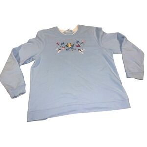 Vintage Breckenridge Pullover Sweatshirt Baby Blue Floral Hummingbird XL Granny